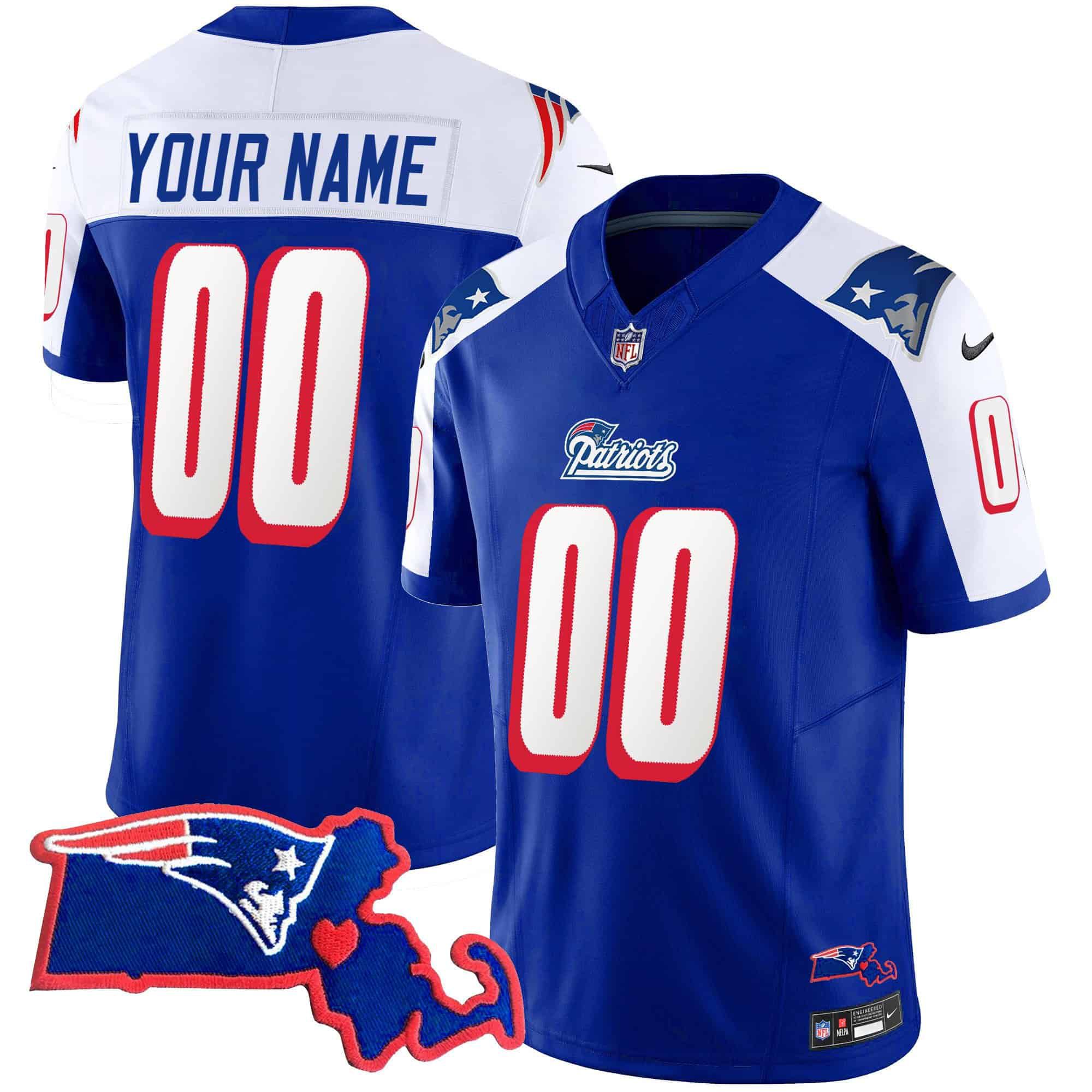 Men New England Patriots Blue 2024 Nike Patch Vapor Limited Custom NFL Jersey